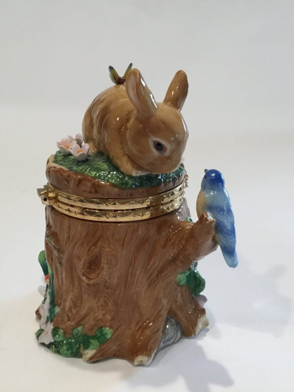 CWC 6.5" Ceramic Trinket Box Tree Stump Easter Bunny Rabbit Bird Butterfly - Picture 5 of 8